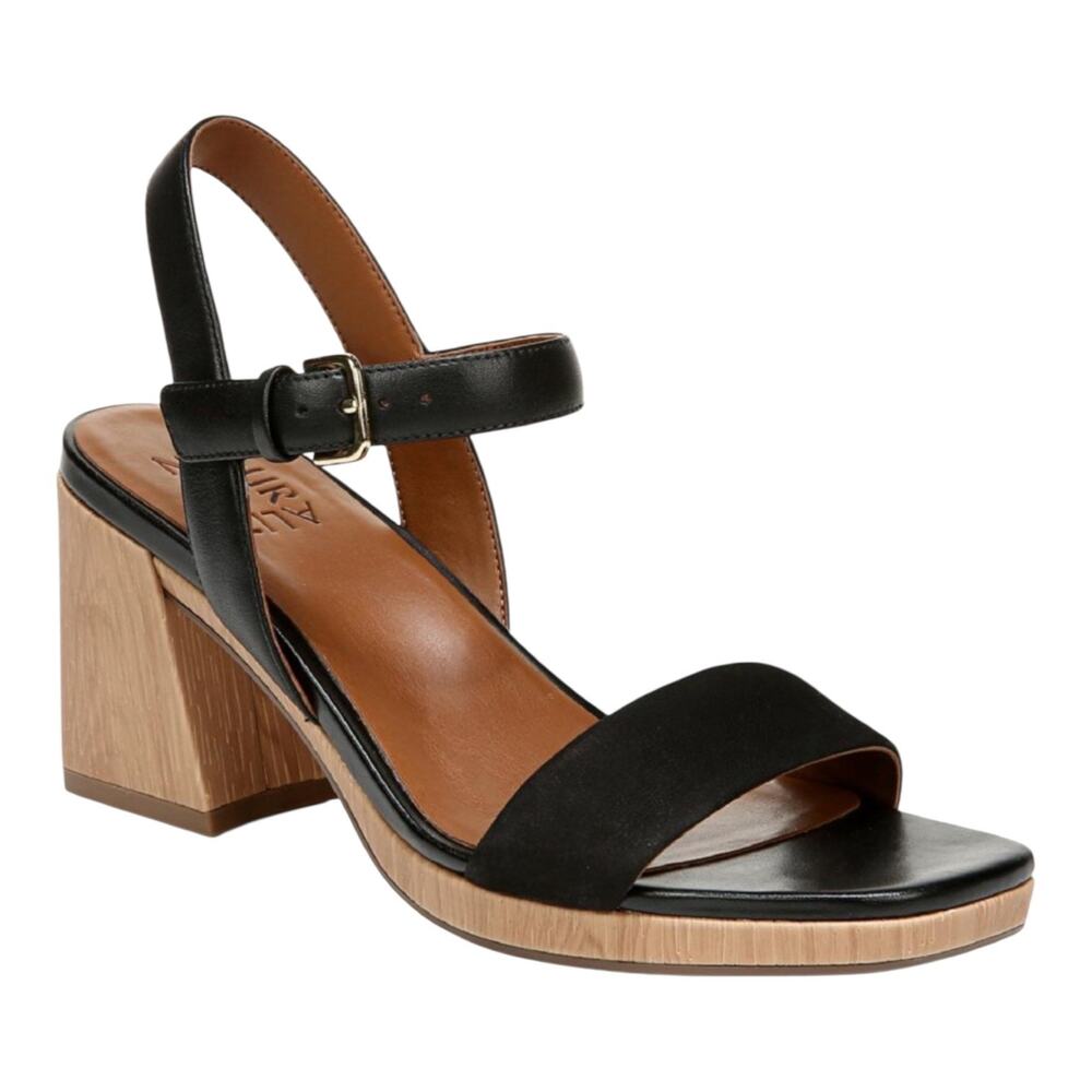 Naturalizer Women's Rose Leather Square Toe Platform Sandals Black Size 9